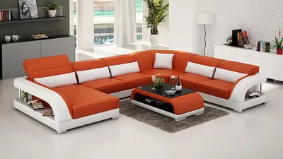 Immagine prodotto di Divano ad angolo a forma di U, divano moderno, divano in pelle, divani, divani imbottiti, divani di design, set da tavolo da 2 pezzi