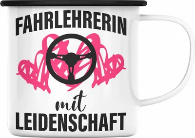 Produktbild von Trendation - Fahrlehrerin Geschenk Emaille Tasse Geschenkidee für Fahrlehrerinnen Dank Dankeschön Emaille Emaille Tasse (Schwarz)