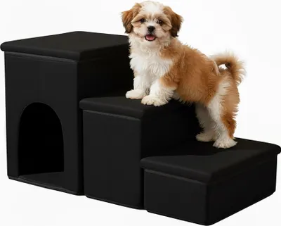 Produktbild von Zusammenklappbare Hundetreppe, 3 Stufen mit Stauraum und rutschfester Unterseite