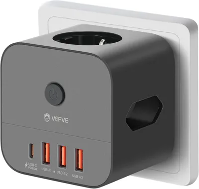 Produktbild von Steckerwürfel ohne Kabel mit USB-C – 20 W USB-Ladegerät – Mehrfachsteckdose für Steckdosen