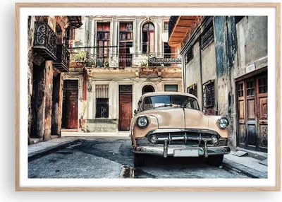 Produktbild von Gerahmtes Poster - Rahmen in heller Eiche - Kubanisch Auto Mietshäuser - 100x70 cm - Wand Bild - Wanddeko - Wandbilder - Kunstposter - Wandposter - Bilderrahmen - Bilder - P2NAA100x70-4413