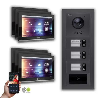 Produktbild von Goliath IP Video Türsprechanlage: 10-Zoll 6 Familienhaus, RFID, Anthrazit  : 10 Zoll Schwarz : Unterputzdose Monitor Farbe: 10 Zoll Schwarz Montage: Unterputzdose