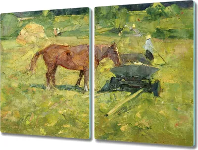 Produktbild von Coloray Küchenbrett Kochplattenabdeckung Hackbrett Schneidebrett Herdabdeckplatte 2x40x52 cm - Pferd Feld