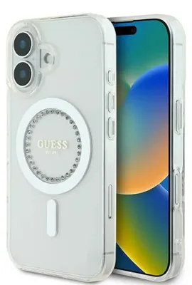 Obrázok produktu pre Puzdro Guess IML Rhinestones MagSafe pre iPhone 16 Plus - biela