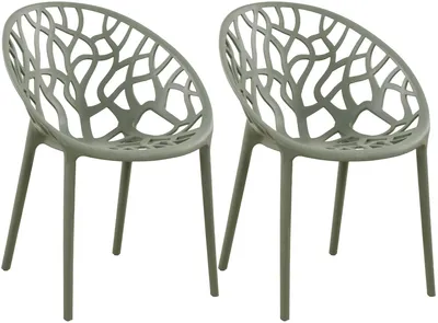 Produktbild von CLP 2er Set Gartenstühle Hope mit Lehne stapelbar wetterfest UV-beständig bis 150 kg oliv