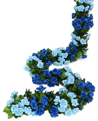 Productafbeelding van Kunstrozenkrans, 2 stuks, 240 cm, blauw, met 13 rozenkoppen