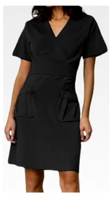 Produktbild von Krankenschwester Uniform Damen Kurzarm Knielang Pflegekleid mit Taschen