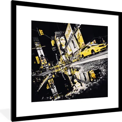 Produktbild von MuchoWow® MuchoWow® Gerahmtes Poster New York - Wasser - Gelb 40x40 cm - Poster mit zchwarzem Bilderrahmen - Poster - Plakat im Rahmen