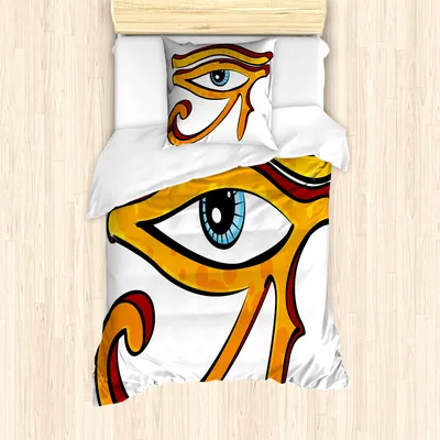Produktbild von ABAKUHAUS Auge Mantele, Augenform Ägyptischen, Milbensicher Allergiker geeignet mit Kissenbezügen, 135 cm x 200 cm - 80 x 80 cm, Pale Blau Orange