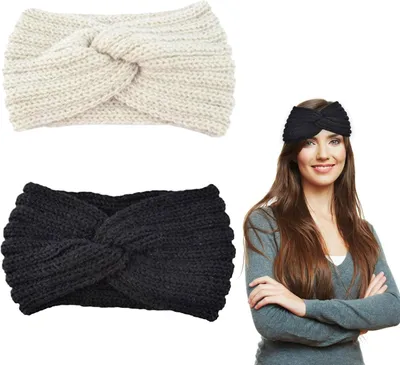 Imagen del producto de Diademas de invierno para mujer, de punto, 2 unidades, s y blancos, elásticos, para actividades al aire libre