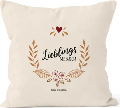 Produktbild von Kissenbezug Lieblingsmensch Geschenk Kissen-Hülle Deko-Kissen 40x40 Baumwolle MoonWorks® natur 40cm x 40cm