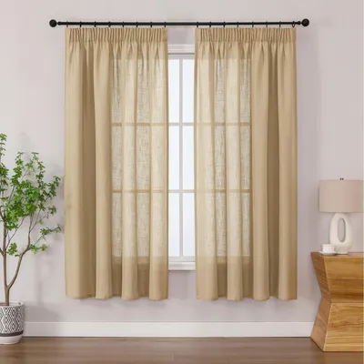 Immagine prodotto di Tende con balza, effetto lino, semitrasparenti, set da 2, altezza 163 cm, larghezza 140 cm
