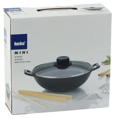 Productafbeelding van Kela Wok-set Mini, gietijzer, 5-delig, 8 cm hoog, 24 cm diameter, 1,6 liter, artikelnummer 77747