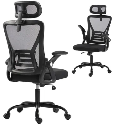 Immagine prodotto di Sedia Ufficio Ergonomica con Braccioli Ribaltabili, Poggiatesta e Altezza Regolabili, in Rete Traspirante, Nero