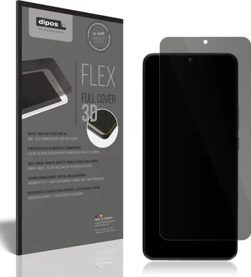 A product package for a screen protector is shown next to a smartphone with the screen protector applied.