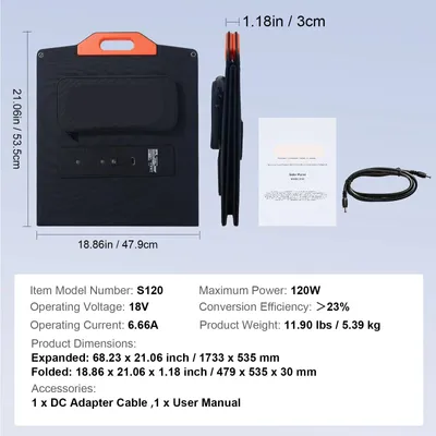 Obrázok produktu pre Skladacie solárne panely - 120W - monokryštalické - vodotesné a prenosné - vhodné pre prenosné elektrárne a outdoorové použitie