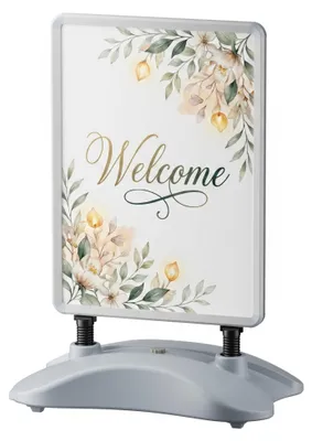 Produktbild von Wiltec Kundenstopper DIN A1 – 765 x 475 x 1130 mm – beidseitig – mit Wassertank, Federn und Alu-Rahmen – Plakatständer Werbeaufsteller Werbetafel – hellgrau