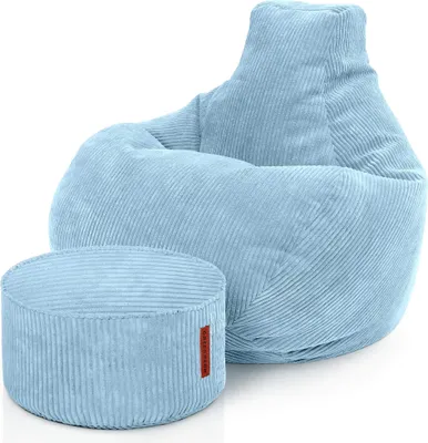 Produktbild von Green Bean® Sitzsack mit Hocker aus Cord - Sitzsäcke für das Wohnzimmer, Schlafzimmer, Sitzsack-Sessel für Erwachsene Hellblau