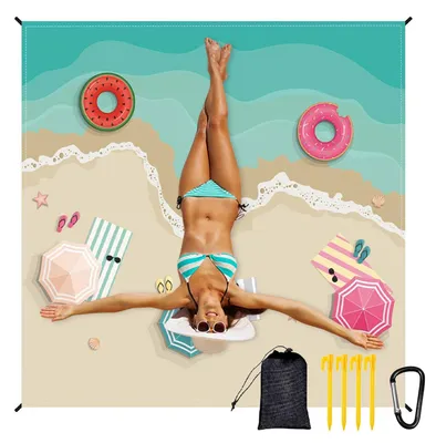 Immagine prodotto di Solidchoice - Telo da spiaggia grande e impermeabile, 210 x 200 cm, con sacchetto portaoggetti
