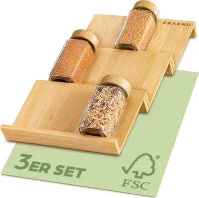Produktbild von Praknu Gewürzregal für Schublade ausem Holz - Für 12 Gewürzgläser (19x13x3cm) - Mit Antirutschmatte - 3 Stufen - Gewürz Organizer