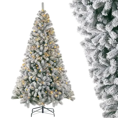 Produktbild von Vankel Künstlicher Weihnachtsbaum 180cm, Beschneiter Tannenbaum mit Schnee, 1006/1295 PVC Zweigspitzen, inkl. Lichterkette, Metallständer, Christbaum