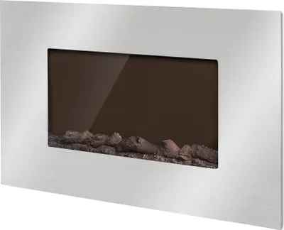 A modern electric fireplace mounted on a wall.