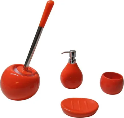 Produktbild von 4tlg Set Bad Accessoires WC-Bürste Seifenspender Zahnputzbecher Seifenschale Coppa Orange