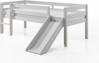 Image de VIPACK Lit de jeu à couchette avec surface de couchage 90 x 200 cm, échelle, toboggan et sommier à lattes à roulettes inclus, en pin massif laqué blanc