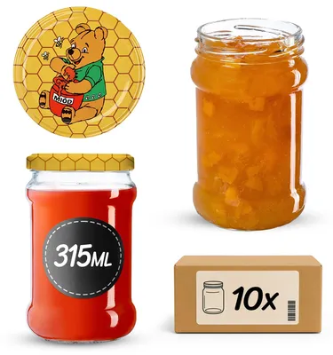 Einmachgläser 315 ml, 10 Stück, rund, mit Deckel, luftdicht