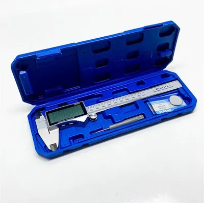 Produktbild von Messschieber Digitale Schieblehre, Preciva Edelstahl Messlehre Messwerkzeuge Spritzwasserdicht Staubdicht mit Ersatzbatterie und größem Display - 150 mm (blau)