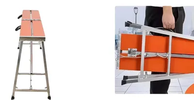 Obrázek produktu pro Skládací pracovní plošina, robustní pozinkovaná ocel, rozměry 150 cm x 27 cm, výškově nastavitelná 70–120 cm, maximální nosnost 300 kg, lehká konstrukce
