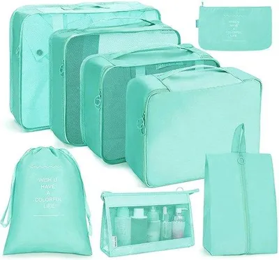 Produktbild von Famanu Koffer Organizer Set 8-teilig - Multifunktionale Reise-Organizer in Cyan