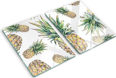 Produktbild von Tulup Glas Herdabdeckplatte - 2x40x52 cm - Glaskeramikkochfeld-Abdeckung Spritzschutz Glasabdeckplatte Kochplattenabdeckung und Schneidebrett - Zweiteilig - Essen & Getränke - Ananas - Grün