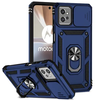 Obrázek produktu pro Pouzdro pro Motorola Moto G32 dvouvrstvé pouzdro s posuvným krytem kamery a prstencovým stojánkem modré