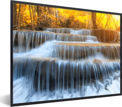 Produktbild von MuchoWow® Gerahmtes Poster Wasserfall - Natur - Bäume - Herbst - Landschaft 40x30 cm - Poster mit Schwarzem Bilderrahmen Wandposter Rahmen Foto Bilder - Kunstposter - Wanddekorationen