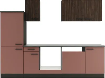 Produktbild von Optifit Küchenzeile ohne Geräte Rimini409/Nizza407 270 cm nussbaum rostrot matt zerlegt Variante reversibel KPRN 2742OE-