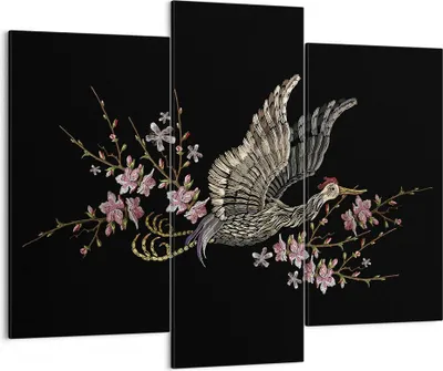 Produktbild von Bild auf Leinwand - Leinwandbild - 3 Teile - Asiatisch Vogel Blumen - 130x100cm - Wand Bild - Wanddeko - Wandbilder - Leinwanddruck - Bilder - Wanddekoration - Leinwand bilder - CB130x100-4614
