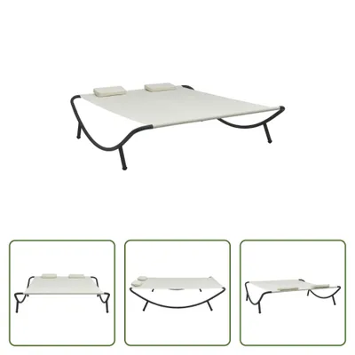 Image de The Living Store Outdoor-Lounge Lit Tissu Blanc Crème