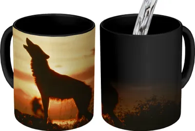 Obrázok produktu pre MuchoWow® Magický pohár Vlk - slnko - silueta 350 ml Pohár na zmenu farby Darček Nápad na darček - Foto hrnček