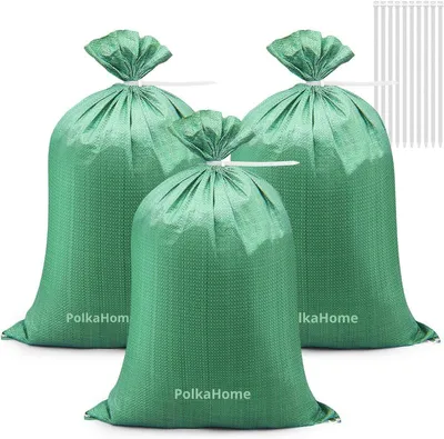 Productafbeelding van PolkaHome 10 stuks zandzakken 45 × 75 cm, zwaar belastbare geweven grindzakken, afvalzakken en banden voor tuinafval