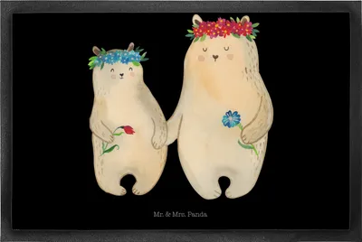 Produktbild von Mr. & Mrs. Panda Schmutzmatte Bären mit Blumenkranz 50 x 75 cm - Schwarz - Geschenk, Lieblingsmensch, Fußabstreifer, Mutter, fußmatte, Gummimatte, Türvorleger, Mama