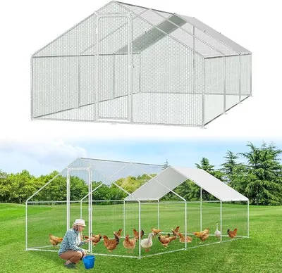 Produktbild von 3x6x2m Hühnerstall Freilaufgehege Metall Freigehege, Hühnerkäfig Kleintierstall Voliere mit Dachplane, Heimtiergehege für Hühner Geflügel Kleintiere