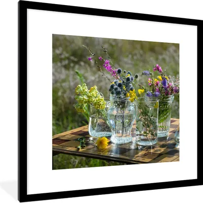 Produktbild von MuchoWow® Gerahmtes Poster Vase - Blumen - Farben 40x40 cm - Poster mit Schwarzem Bilderrahmen Wandposter Rahmen Foto Bilder - Poster - Plakat im Rahmen