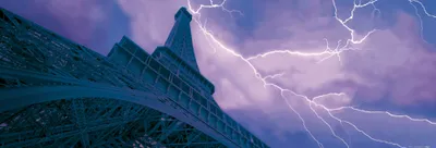 Produktbild von Eiffelturm Kunstdruck Bild - Blitzeinschlag Am Nachthimmel Von Paris (30 x 91 cm)