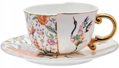 Zdjęcie produktu dla Filiżanka ze spodkiem porcelana Żuraw Kwiaty 250ml pudełko prezentowe