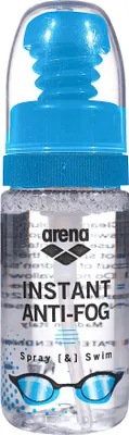 A bottle of Arena Instant Anti-Fog spray for swimming goggles.