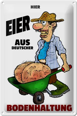 Produktbild von Blechschild Hier Eier aus deuts. Bodenhaltung, 30 x 20 cm, Blechschilder Spruch Hühner Tier Ei lustig