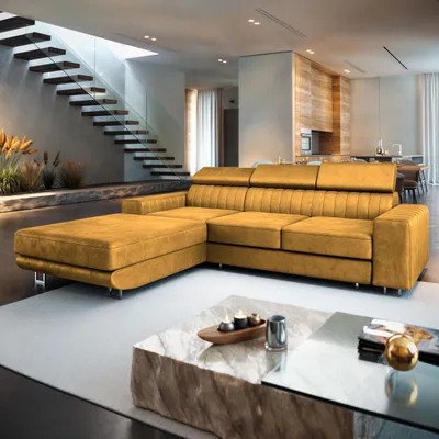 Produktbild von Masseno Ecksofa NOTO L-S mit Schlaffunktion L-Form, Sofa mit Bettkasten, Wohnzimmersofa, Couch, Soffa, Bettsofa, Couchgarnitur- Gelb, MONOLITH 48
