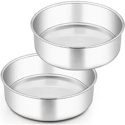 Immagine prodotto di Set di 2 teglie rotonde, diametro 24 cm, acciaio inossidabile, altezza 7 cm, adatte al lavaggio in lavastoviglie