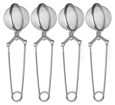 Obrázok produktu pre Bayli Set of 4 Stainless Steel Tea Tongs for Loose Tea | 4 Piece Tea Egg in Ball Shape | Sitko na šálku | Čajový filter | Čajové kliešte na korenie | Čajové sitko | Sitko na šálku pre milovníkov čaju | Čajové kliešte Egg